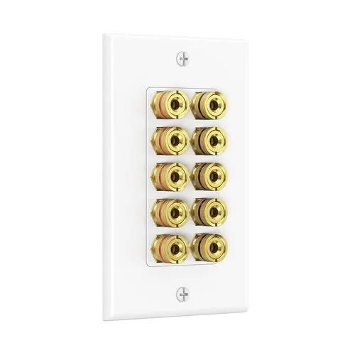 Banana Jack Binding Post Wall Plate for 5 Speakers in White