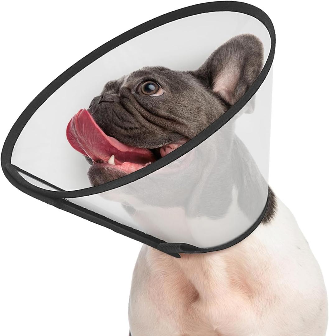 Supet Adjustable Dog Cone Collar for Licking Prevention - Elizabethan Collar for Medium, Small, Large Dogs - Comfortable Pet Recovery After Surgery - Plastic Head Neck Cone of Shame (White), Size: S+