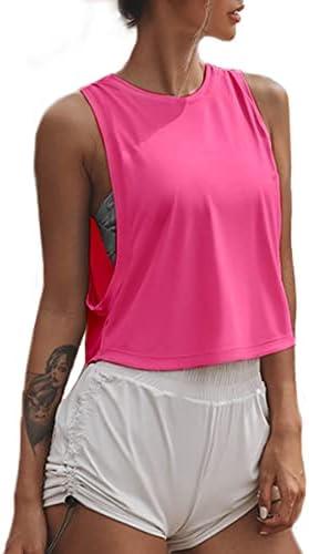 Sanutch High Neck Crop Top Workout Shirts Cropped Muscle Tank for Women Pink XS