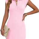 Saodimallsu Womens Summer Sleeveless Mini Dress Casual Polo Collared Button V Neck Knit Sweater Shirt Dresses (Pink, S)