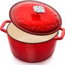 Enameled Cast Iron Dutch Oven - 5 Quart, Exclusive Designed Crab Lid, Oversized Knob, for Bread Baking Braiser Cooking - Red