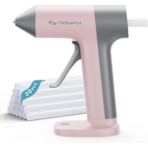 Tilswall Cordless Hot Glue Gun, 30s Fast Preheating with 2Ah Built-in Battery, Hot Melt Glue Gun with 20pcs Premius Glue Sticks, Smart Power-Off, USB-C Inputs Suitable for DIY Craft, Home Repaire, Pink