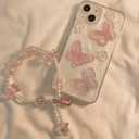 Changjia for iPhone 16 Glitter Butterfly Case,Cute Girly 3D Flower Floral Crystal Pearl Bling Sparkle with Wrist Strap Chain Soft TPU Silicone Aesthetic Women Girls Phone Case for iPhone 16 6.1", Pink