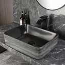 Black Vessel Sink Rectangle 18"x14" Bathroom Sink Above Counter Porcelain Ceramic Small Sink Bowl Ceramic Vessel Sinks with Waterfall Faucet and Pop-up Drain for Bathrooms, 18 inch x14 inchx5.4 inch