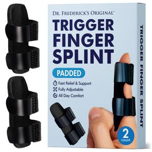 Dr. Frederick's Trigger Finger Splint - 2 ct - HSA/FSA - Index, Middle & Ring Fingers - Padded Brace for Arthritis, Mallet Finger, Tendonitis - Adjustable, Doctor-Developed - Regular Black (Large)