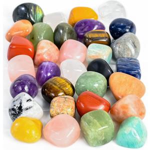 Crocon 1LB Assorted Crystals Tumbled Stones Bulk Set 2000+ Carats Pocket Crystal Healing Balancing Gemstones Tumbled Collection Palm Stone Good Luck Charm Gift Craft Home Decor Size: 20-25 mm (#01 Assorted Tumbles)