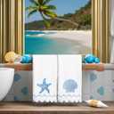 2Pcs Coastal Scalloped Hand Towels Light Blue Scallop Embroidered Dish Towel 100% Cotton Cute Decorative Ocean Bath Hand Towel for Kitchen Bathroom(Coastal Blue)