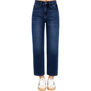 KDF Women's Cropped Straight Leg Jeans - High Waisted Jeans for Women 7/8 Length Denim Pants with Crop Hem (4, #0923_deep Blue)