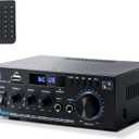 Stereo Receiver & Amplifier Home Audio Amp, AK45 Bluetooth Receiver for Home Stereo, 300Wx2, Bluetooth 5.0, 2 Channel, w/FM & Karaoke, w/USB/SD/RCA/MIC/FM in, w/Remote, for Garage Party Market