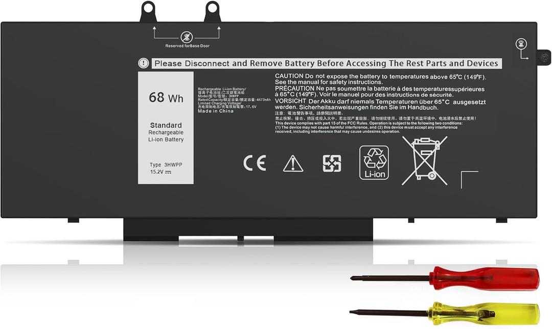 New 68Wh 3HWPP Laptop Battery Replacement for Dell Latitude 5410 5401 5510 5501 5511 5411 Precision 3541 3551 Inspiron 17 7500/7506 2-in-1 Inspiron 7706 2-in-1 Fits 10X1J N2NLL 1VY7F 451-BCMN 15.2V
