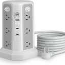 Long Extension Cord 10FT 1625W|13A with Multiple Outlets, Surge Protector Power Strip Tower with 4 USB(2 USB C) Ports, Flat Plug 1800J Overload Protection for Home Office DormRoom Essentials