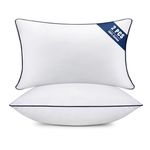Throw Pillow Inserts Set of 2-Fluffy Square Cushions with 100% Cotton Covers-Decorative White Pillow Fillers for Sofa, Bed, Couch, Living Room, Indoor Hotel Pillows (12x20 Inch (Pack of 2)-Blue Edge)
