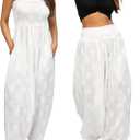 likemary Harem Pants Women Jumpsuits  Maxi Romper Pulls Down into Boho Print Cotton Pants  One Size 2-in-1 Outfit & Pockets (White Lotus)