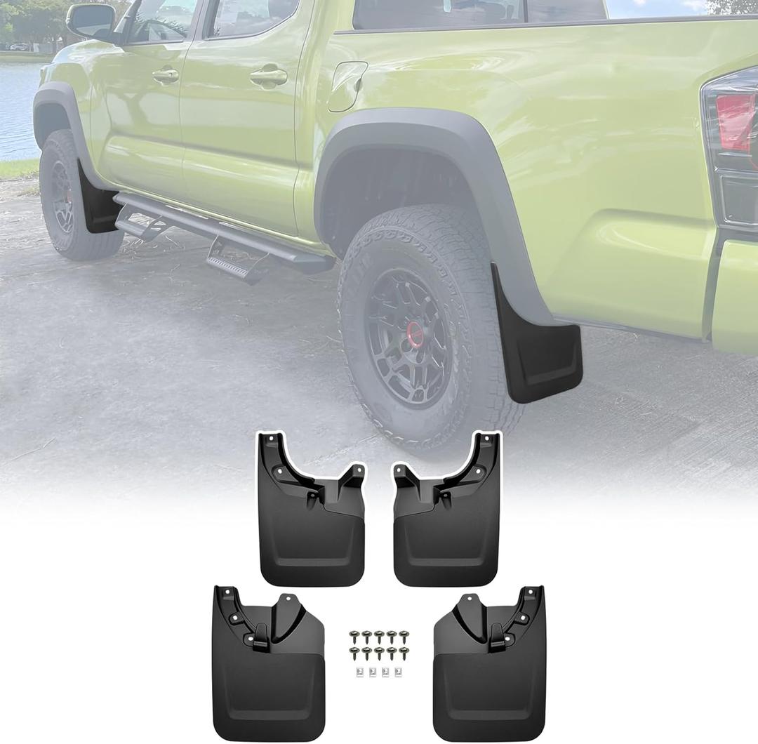 Mud Flaps for 2022 2023 Toyota Tacoma with OEM Fender Flares, No Drill Splash Guards Front & Rear Truck Mud Guards with Hardware Accessories Mudflaps Set(4pcs)