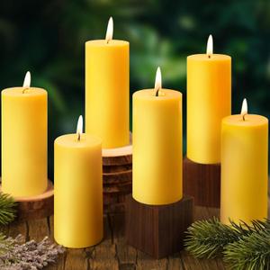 6 Pack Natural Beeswax Pillar Candles, 100% Pure Beeswax Candles, 210 Hours Long Burning, Organic Emergency Beeswax Candles Bulk for Home Decor Relax Prayer, Smokeless & Dripless 2x4in (Yellow)
