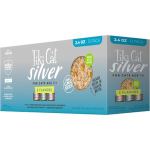 Tiki Cat Silver Wet Cat Food for Seniors, Variety Pack, 2.4 oz. Cans (12 Count) (EXP 11/01/28)