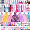 BARWA 70 Pack Doll Clothes and Accessories 3 Wedding Gown Dresses 5 Long Dresses Fashion Dresses 4 Tops 4 Pants 3 Swimsuits Bikini 5 Mini Dresses 15 Shoes Hangers Computer Cosmetic for 11.5 inch Doll