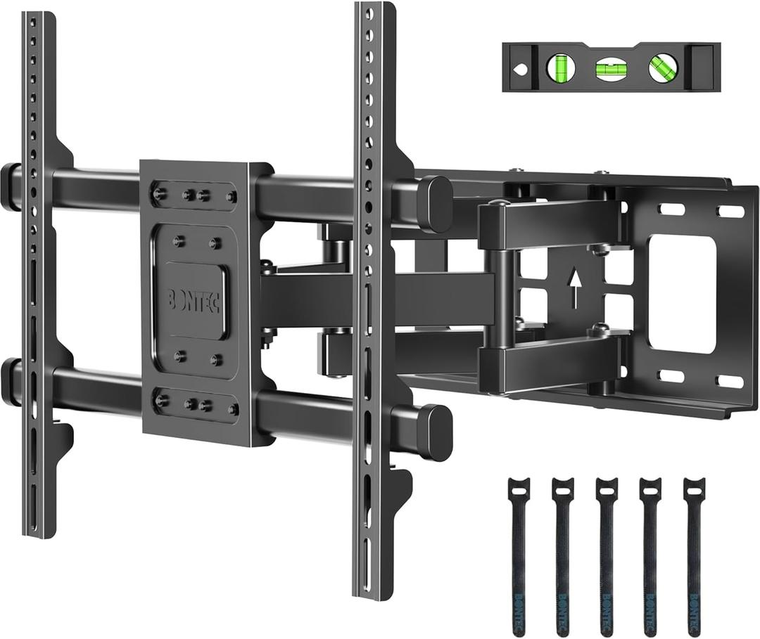 BONTEC Full Motion TV Wall Mount for 37-84 Inch TVs, Hold up to 132lbs, Max VESA 600x400mm, Swivel Tilt Dual Arms, Adjustable Viewing Angle, Fits 16" Wood Studs, Easy Assembly