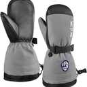 MCTi Kids Mittens Waterproof Winter Ski Warm Sherpa Fleece Lined Removable Insert (XX-Small(Fits 5-7 years), Gray)