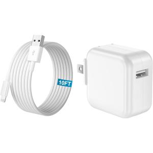 iPad Charger Fast Charging 10FT, 12W USB Charger Block Foldable Plug with 10FT USB Fast Charging Cable for iPhone, iPad 9th/8th/7th/6th/5th/4th Generation, iPad mini 5/4/3/2/1, iPad Air 3/2/1