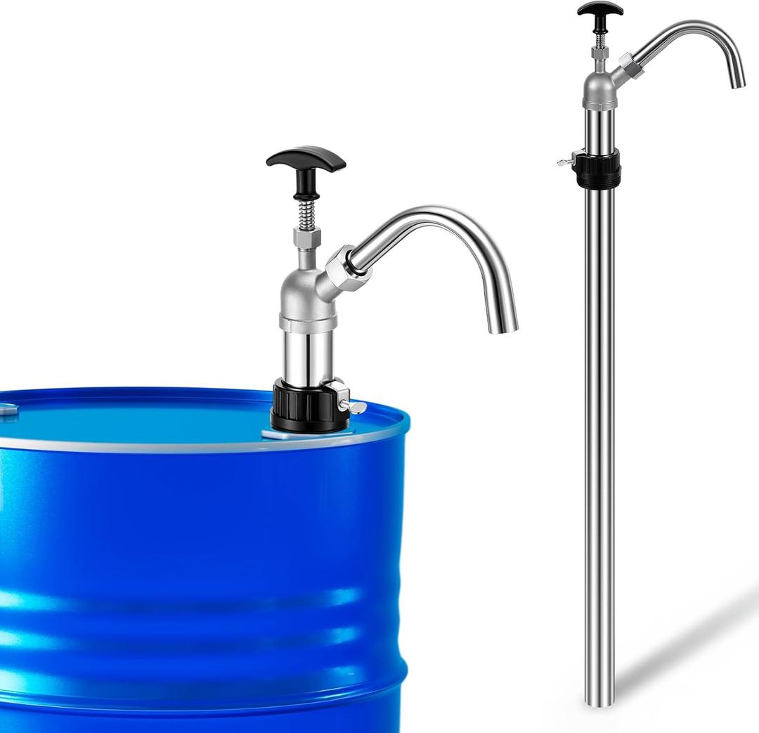 Lounsweer Heavy Duty 55 Gallon Steel Drum Barrel Pump with Metal Bung and Adjustable Spout, Vertical Manual Drum Pump Self Priming Fits 15-55 Gallon for Oil, Diesel, Kerosene, Hydraulic Fluid Barrel