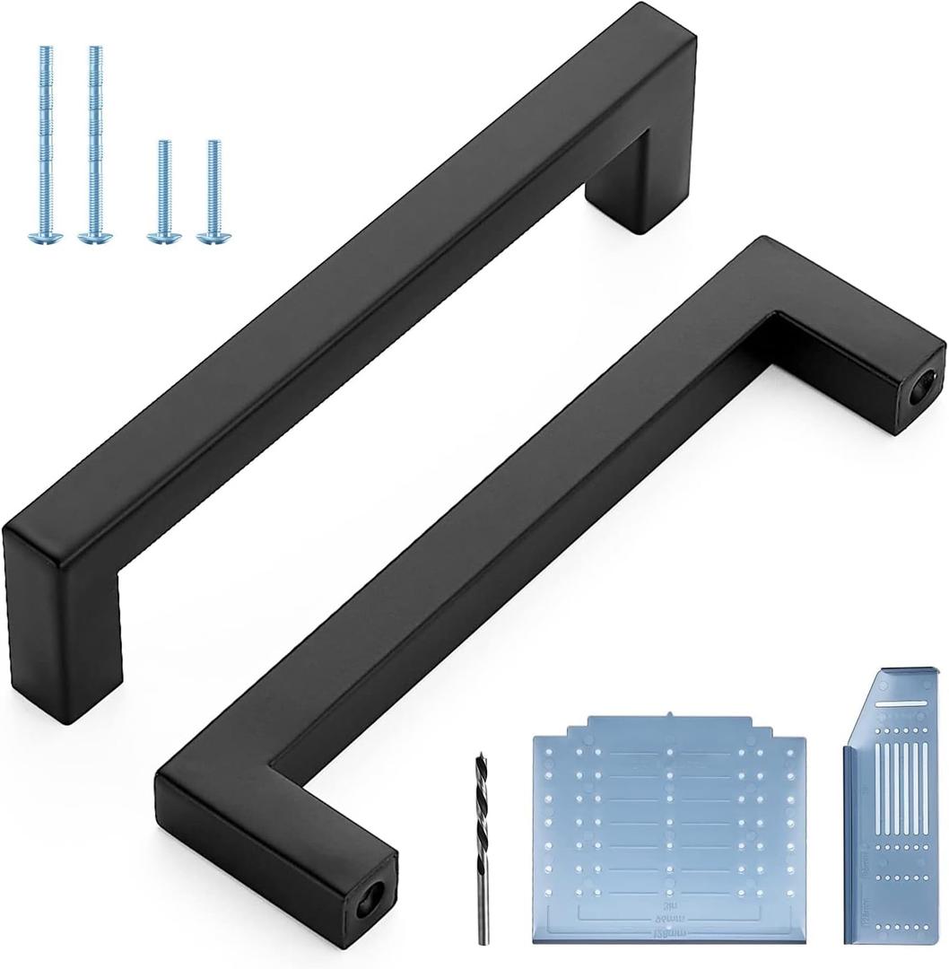 Ravinte Black Cabinet Pulls 5 Inch Square Kitchen Cabinet Handles Modern Hardware for Kitchen Cabinets Cupboard with Drill Mounting Template 5 Pack