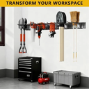 Garage Tool Organizer Wall Mount, 48inch Heavy-Duty Garage Storage System and Garden Tool Organizer with 6 Adjustable Double Hooks for Shovel, Snowboard, Yard Tools and Shed