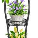 iDavosic.ly 3 Tier Tall Metal Plant Stand Indoor Outdoor, Wrought Iron Corner Flower Pot Holder Shelf, 34 Inch Vertical Display Rack for Patio Porch Living Room Garden, Black