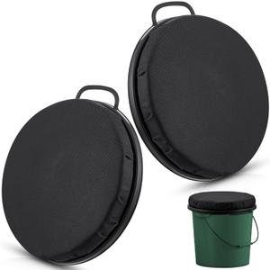Lewtemi 2 Pcs 5 Gallon Bucket Seat 360 Degree Swivel Lid with 2" Thick Black Padded Cushion Lid with Waterproof Cover, Ideal for Winter Ice Fishing, Waterfowl Hunting, Camping and Outdoor Activities