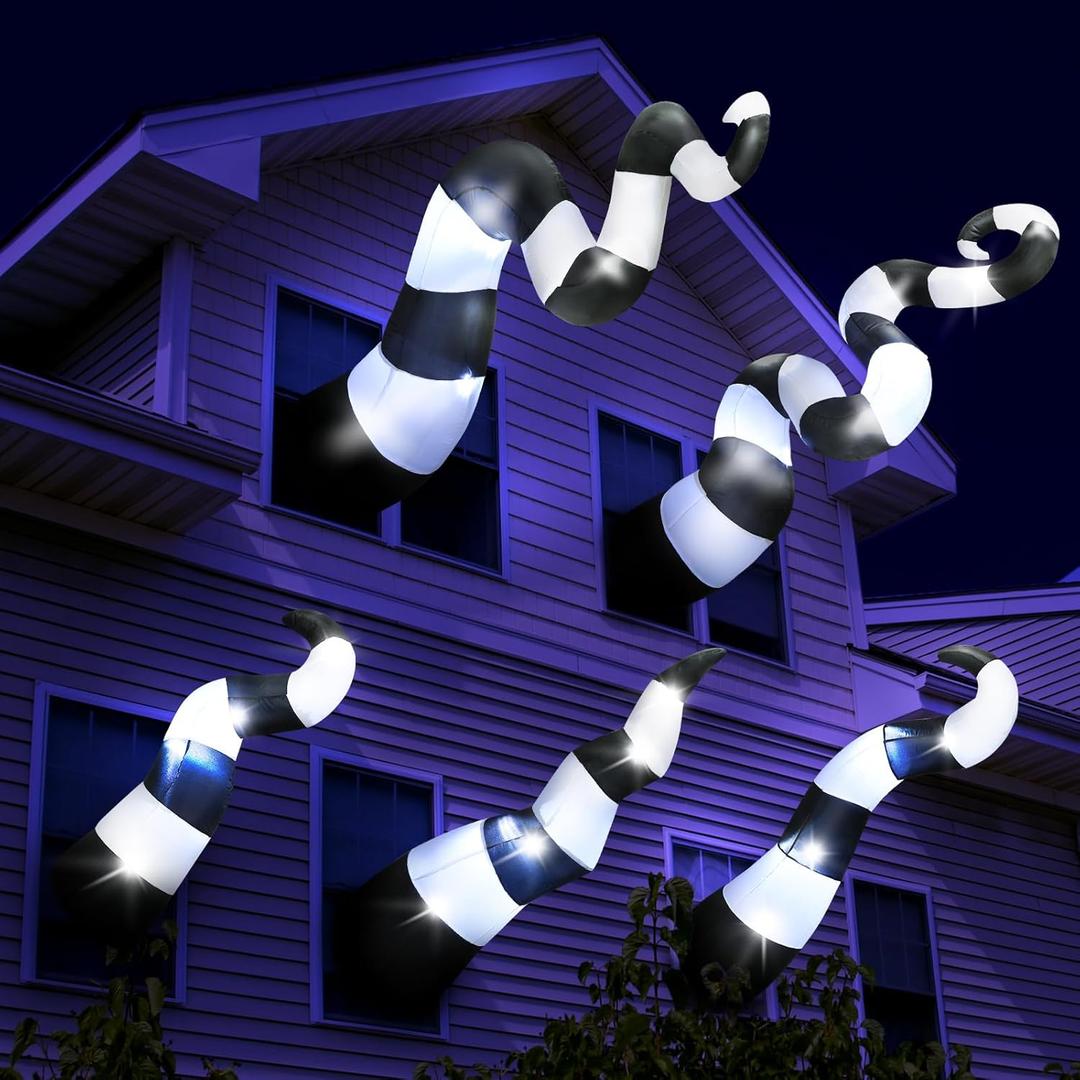 Libima 5 Pcs 5 ft Halloween Inflatable Lighted Giant Sandworm with Build in LED Broke Out from Window Blow up Decor for Halloween Window Decoration Outdoor Yard Lawn Garden Holiday Party