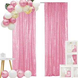 Hahuho Pink Sequin Backdrop Curtain, 2PCS 2FTx8FT Glitter Backdrop Curtain for Parties, Christmas, Wedding, Banquet Decoration2 Panels, 2FT x 8FT, Pink