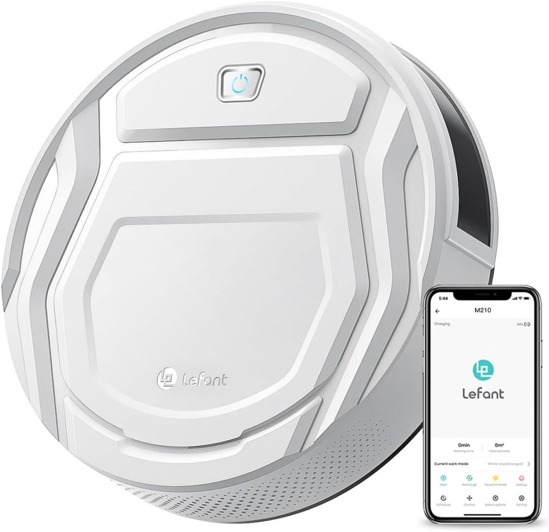 Lefant Robot Vacuum Cleaner, Strong Suction, 120 Mins Runtime, Slim, Low Noise, Automatic Self-Charging, Wi-Fi/App/Alexa Control, Ideal for Pet Hair Hard Floor and Daily Cleaning, M210, White