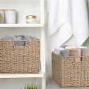 Seagrass Storage Baskets, 12X12X10in Cube Wicker Storage Basket for Shelves, Pantry Baskets Organization and Storage, Kitchen Storage Baskets, Bathroom Shelves Storage Basket Set of 2