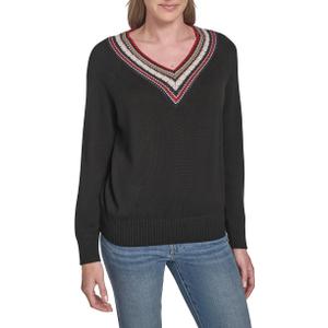 Tommy Hilfiger Women's Sportswear VNeck Sweater, Black, XLarge