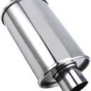 Autarboor 3" Inlet Ultra Quiet Resonator, 304 stainless steel resonator 3'', 3" Outlet 14" Overall Length Universal Sliver Oval Performance Muffler Resonator