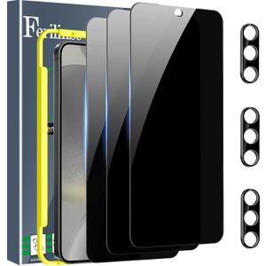 Ferilinso 3 Pack Privacy Screen Protector for Samsung Galaxy S24 with 3 Pack Tempered Glass Camera Lens Protector Phone Case Friendly Accessories Protector de Pantalla for Samsung S24