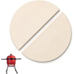 19.8" Half-Moon Heat Deflector Plates for Kamado Joe Big Joe I, II, III, Big Green Egg XL Accessories, Ceramic Smoking Stone Indirect Cooking Grill Replacement Parts for Kamado 2-Pack