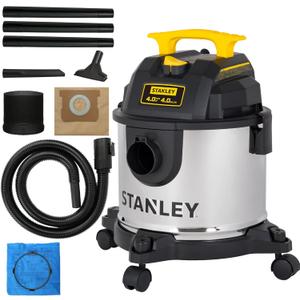 STANLEY 4 Gallon Wet Dry Vacuum, 4 Peak HP Stainless Steel 3 in 1 Shop Vacuum Blower with Powerful Suction, Vacuum for Job Site, Garage, Basement, Workshop, Top Handle, Portable Wet Dry Vac SL18301-4B