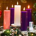 VIHOSE 5 Pcs Advent Wreath and LED Candles Set, Flameless Purple Pink White LED Pillar Candle Set Centerpiece Accessories Home Decor Seasonal Church Supplies for Xmas (Advent,5 x 15 cm)