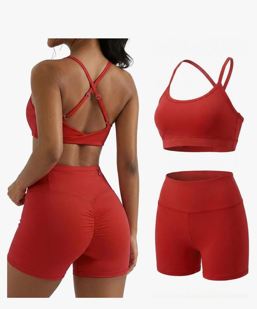 YOINS Workout Sets for Women 2 Piece Halter Sports Bra High Waisted Biker Shorts Gym Yoga Outfits (S)