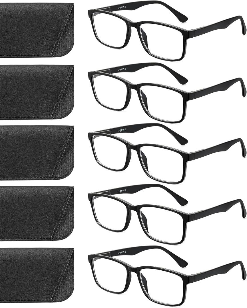 Reading Glasses for Men & Women, 5 Pack Black Blue Light Blocking Readers, Lightweight Cheaters Classic Eyeglasses with Spring Hinge-1.50