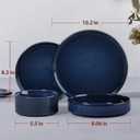 LIANYU Dinnerware Sets with Pasta Bowls for 4, 16 Piece Dishes Plates and Bowls Set, Microwave & Dishwasher Safe Ceramic Stoneware, Scratch Resistance Dinner Salad Plates, Twilight Blue