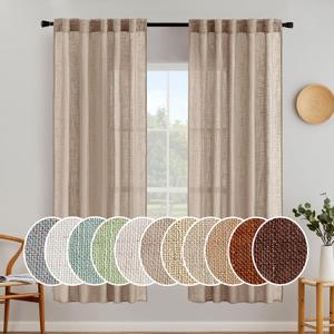 MIULEE Taupe Linen Curtains 26 Inch Length 2 Panels for Bedroom Living Room, Soft Thick Linen Textured Window Drapes Semi Sheer Light Filtering Back Tab Rod Pocket Burlap Look Decor, 26"x24"