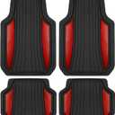 Motor Trend ChromeTech Car Floor Mats Full Set - Durable Rubber Floor Mats for Cars with Two Tone Accent, All Weather Interior Protection for Front and Rear with Non-Slip Backing, Red Chrome