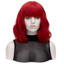 QACCF Short Wavy Shoulder Length Women Full Bang Heat Resistant Wig (Red)