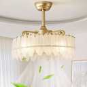 Gold Crystal Fandelier Ceiling Fan with Light, 20 Gold Crystal Ceiling Fans with Lihgts Remote Control, Modern Mid-Century Crystal Caged Ceiling Fan with 6 Speeds for Bedroom,Nursery,Living Room