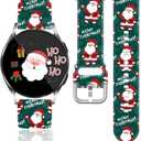 20mm Holiday Christmas Halloween Thanksgiving Watch Band Compatible with Samsung Galaxy Watch 7/6/5/4 40mm 44mm/Watch 6 Classic 43mm 47mm/Watch 5 Pro 45mm/Watch 4 Classic/Active 2 Smartwatch Replacement Strap (Merry Chirstmas Santa)