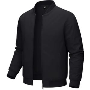 Men's Spring Autumn Winter Thin Loose-fitting Long-sleeved Pocket Zipper Jacket Top Casual Sporty Outing Coat (Large, Black)