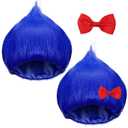Geyoga 2 Set Blue Wig with Red Bow Unisex Funny Crazy Hair Wig Hairy Costume for Halloween Costume Cosplay Party(Royal Blue)