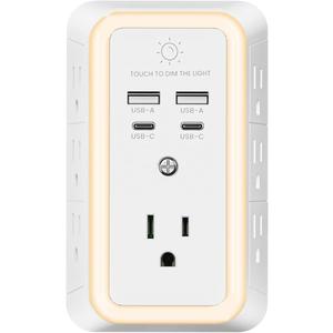 Multi Plug Outlet Surge Protector, 7 Outlet Extender with Night Light, USB Wall Charger with 2 USB C and 2 USB Ports, Surge Protector Power Strip, Multi Plug Wall Outlet, Wall Plug for Home Office